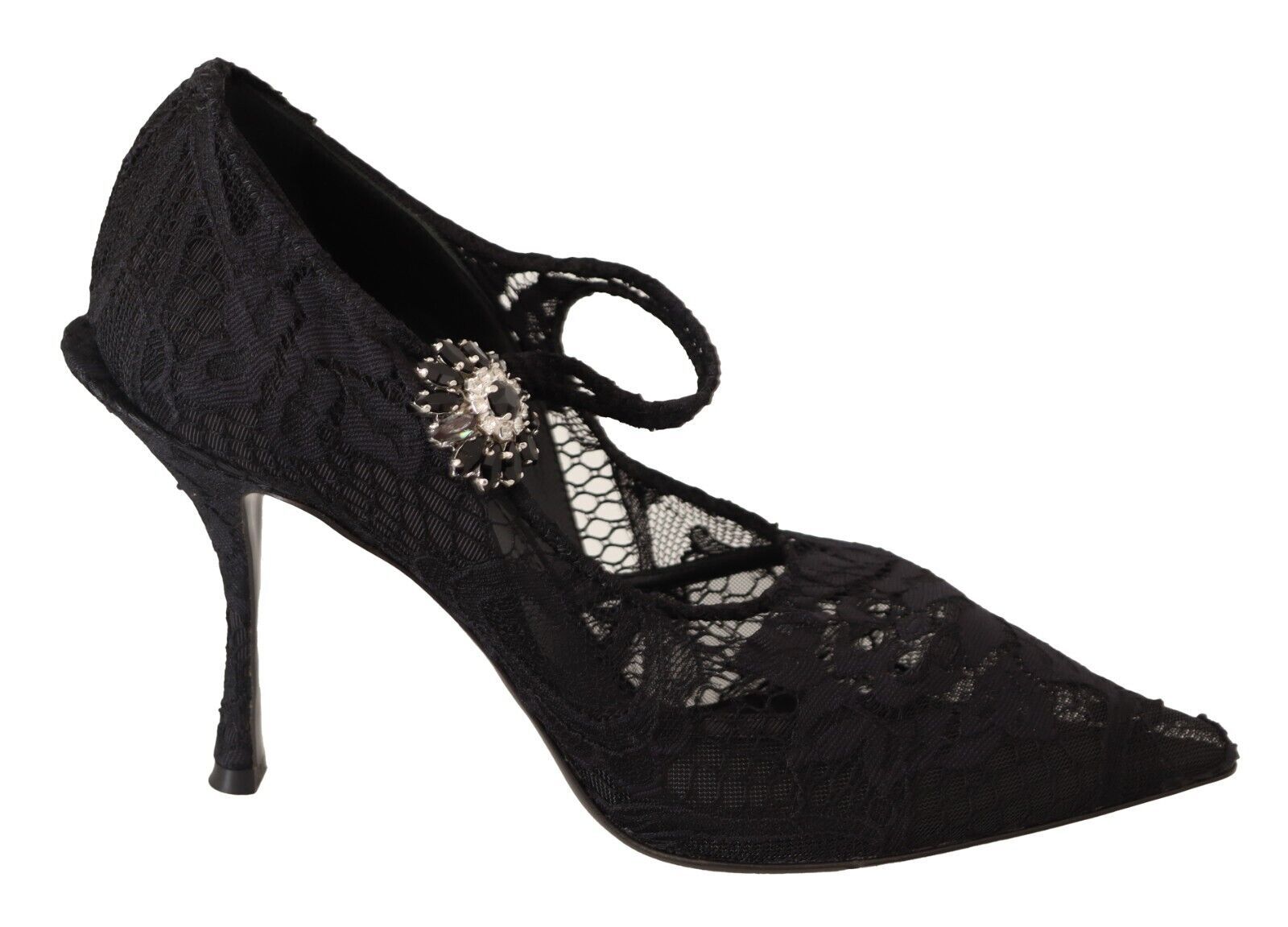Dolce &amp; Gabbana Black Lace Crystals Heels Mary Jane Pumps Shoes