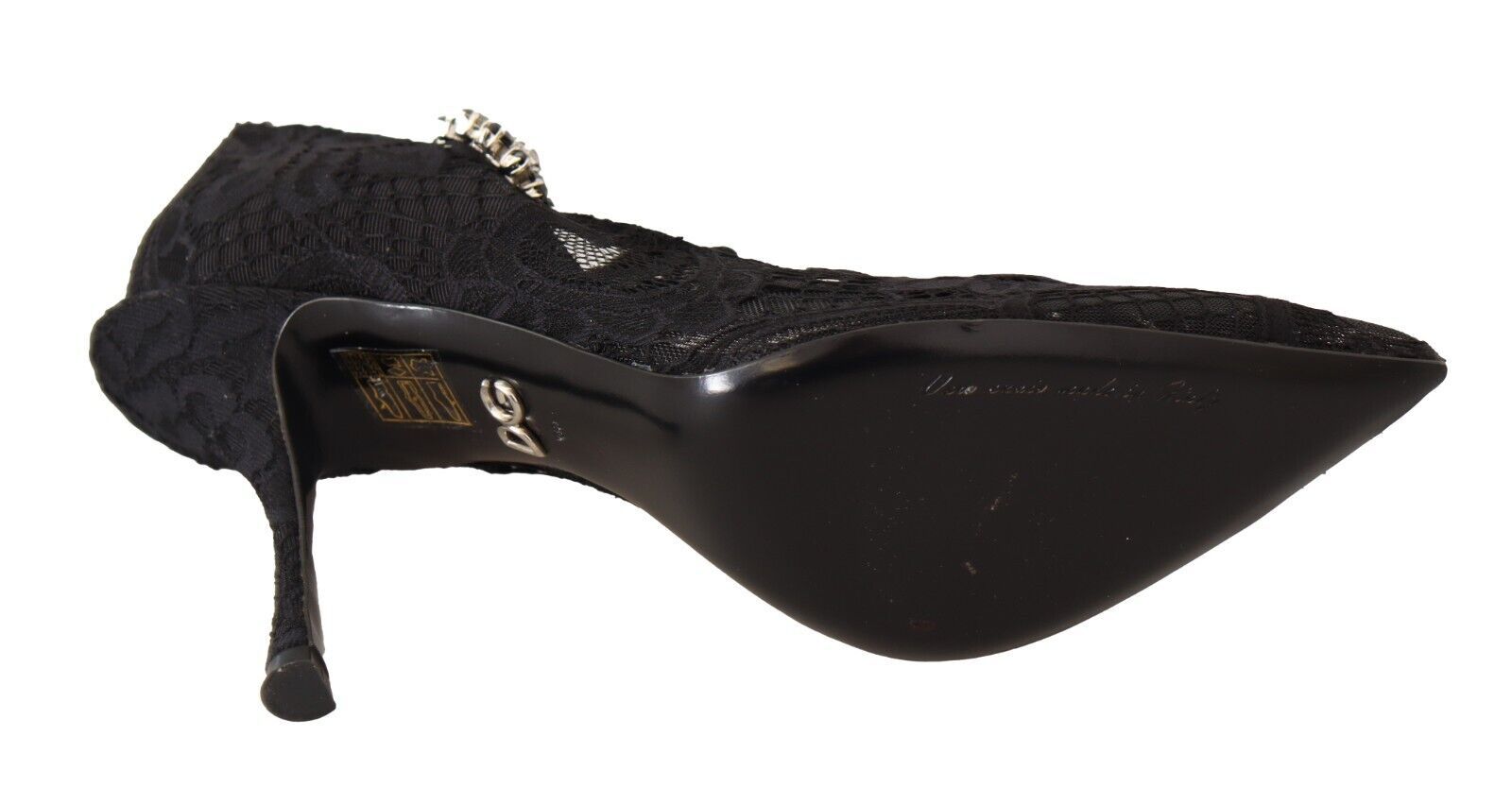 Dolce &amp; Gabbana Black Lace Crystals Heels Mary Jane Pumps Shoes