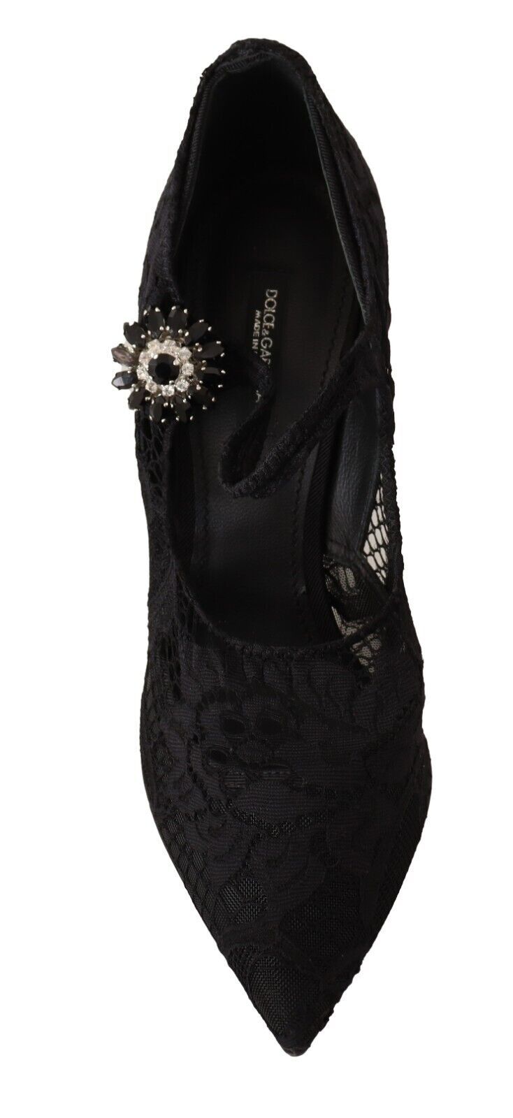 Dolce &amp; Gabbana Black Lace Crystals Heels Mary Jane Pumps Shoes