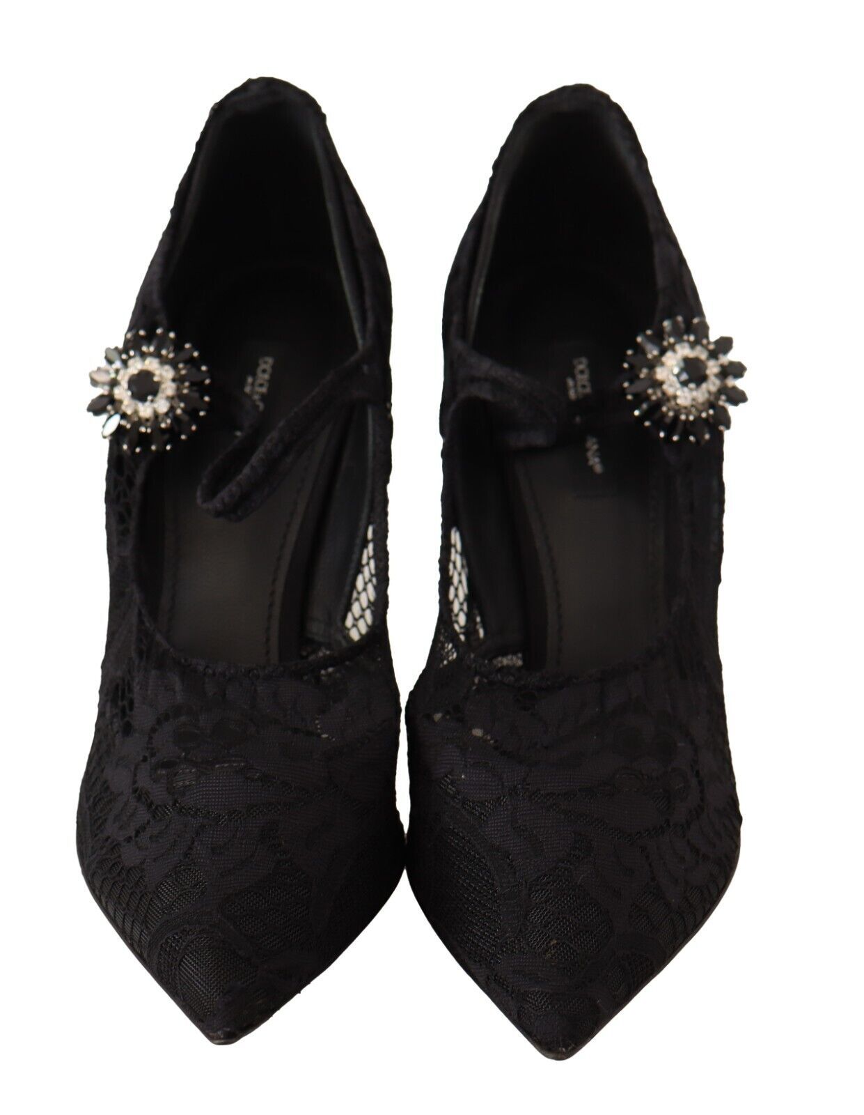 Dolce &amp; Gabbana Black Lace Crystals Heels Mary Jane Pumps Shoes