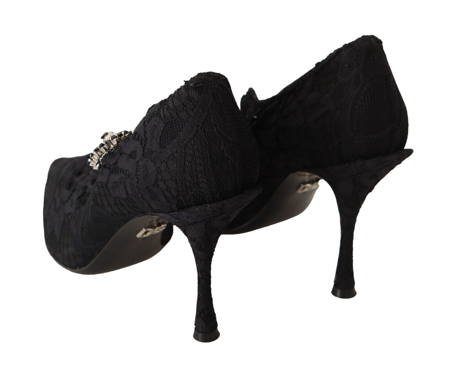 Dolce &amp; Gabbana Black Lace Crystals Heels Mary Jane Pumps Shoes