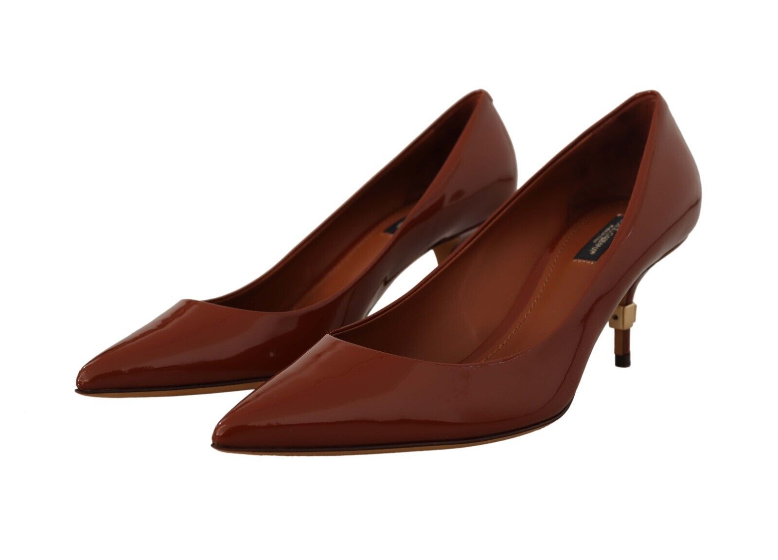 Dolce &amp; Gabbana Brown Kitten Heels Pumps Patent Leather Shoes