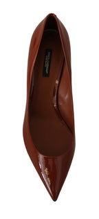Dolce &amp; Gabbana Brown Kitten Heels Pumps Patent Leather Shoes