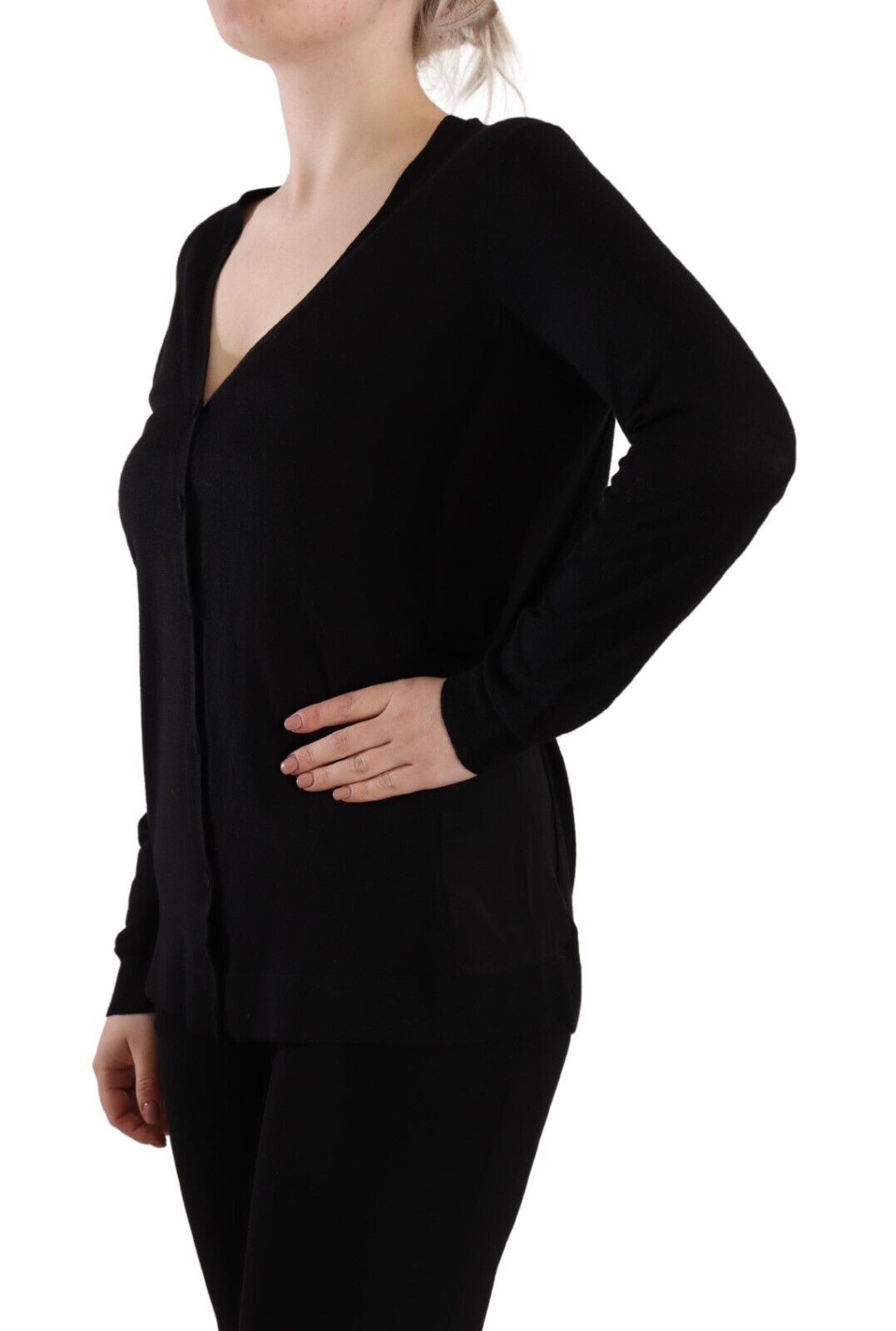 Dolce &amp; Gabbana Black Wool V-neck Long Sleeves Pullover Top