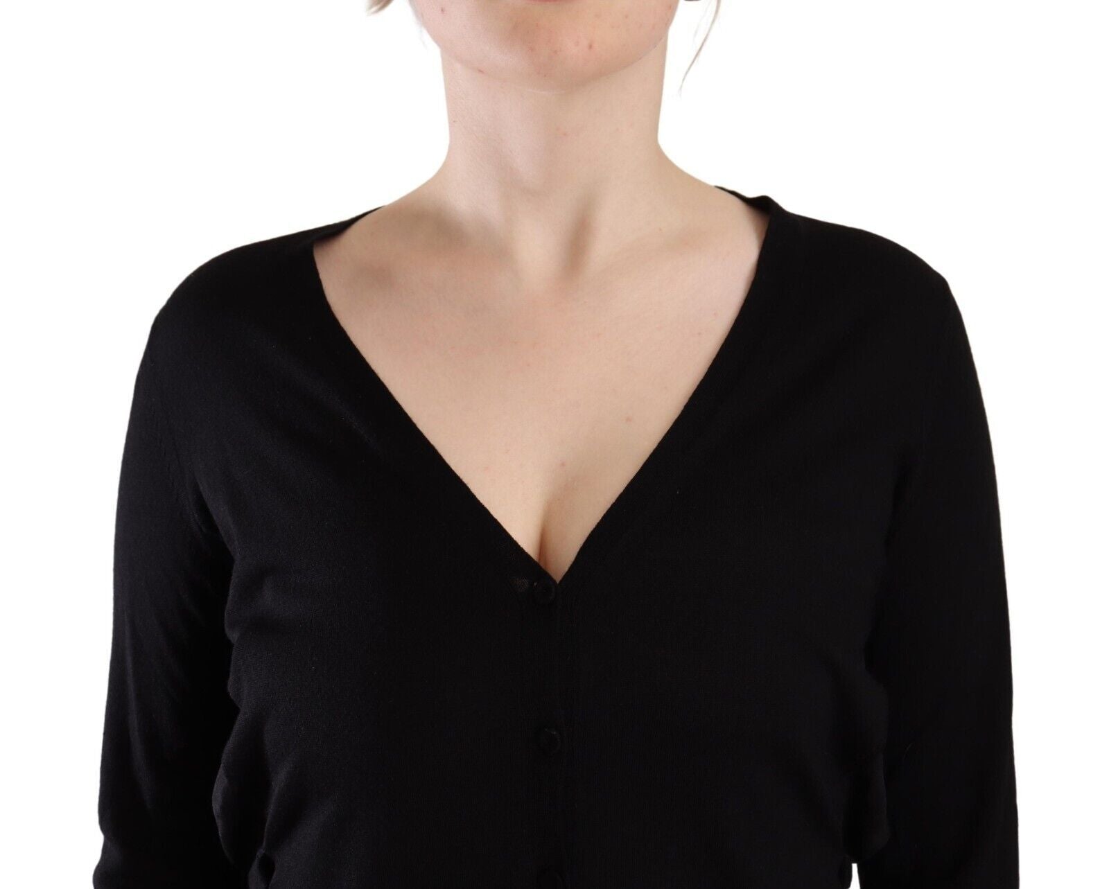 Dolce &amp; Gabbana Black Wool V-neck Long Sleeves Pullover Top