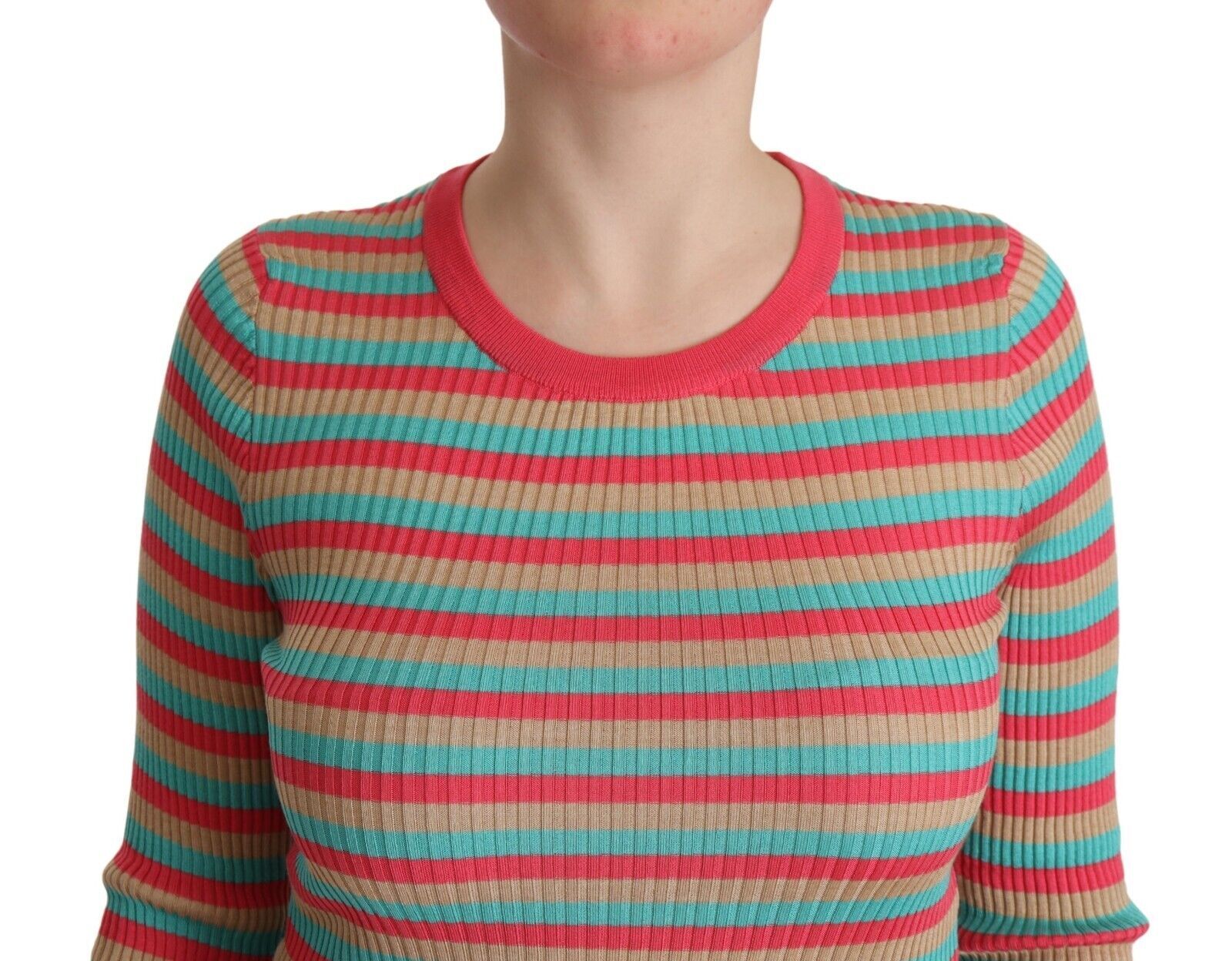 Dolce &amp; Gabbana Multicolor Stripes Silk Crew Neck Pullover Top
