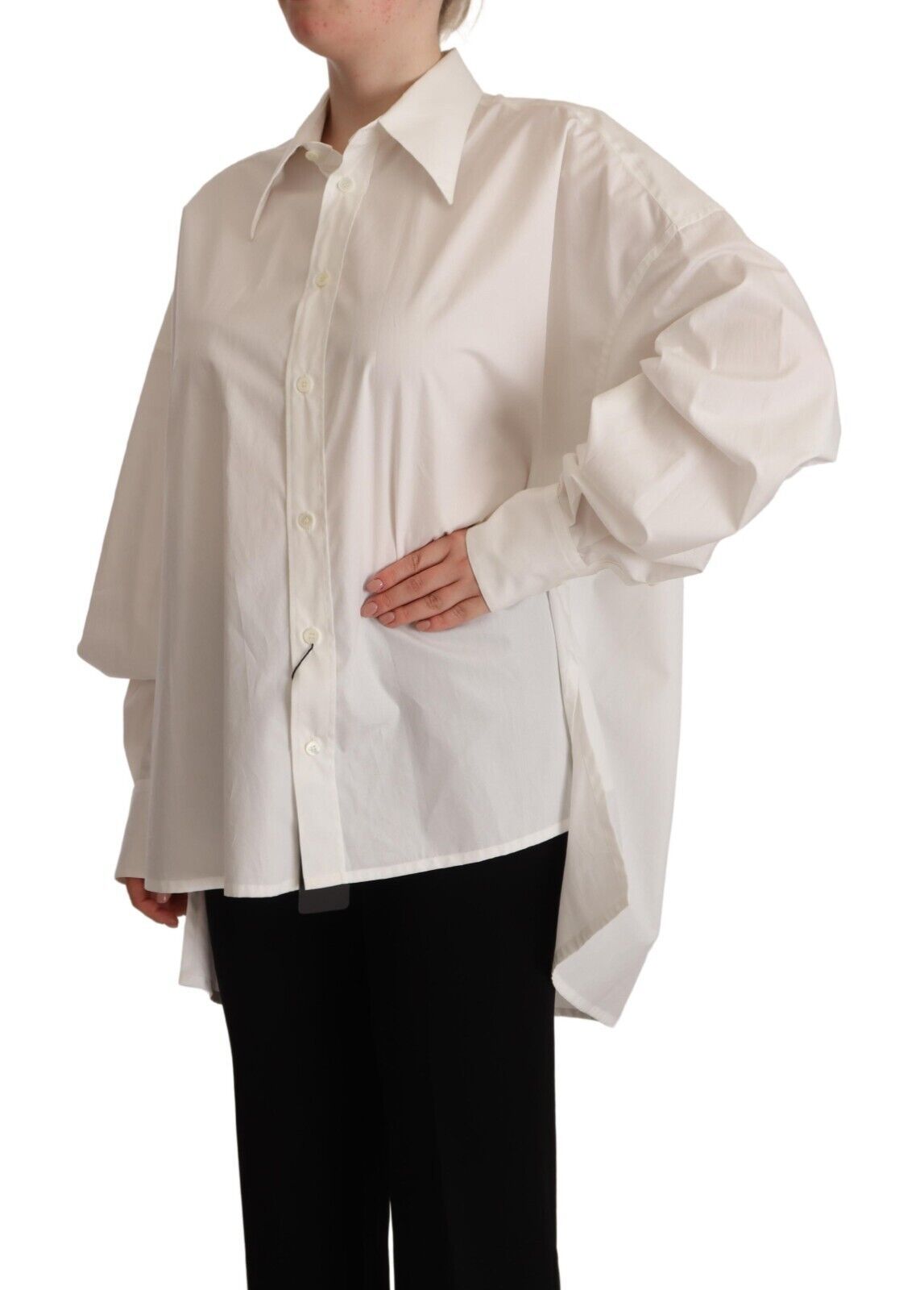 Dolce &amp; Gabbana White Cotton Button Up Collared Long Sleeve Top