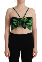 Dolce &amp; Gabbana Black Green Leaf Silk Halter Cropped Top