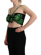 Dolce &amp; Gabbana Black Green Leaf Silk Halter Cropped Top