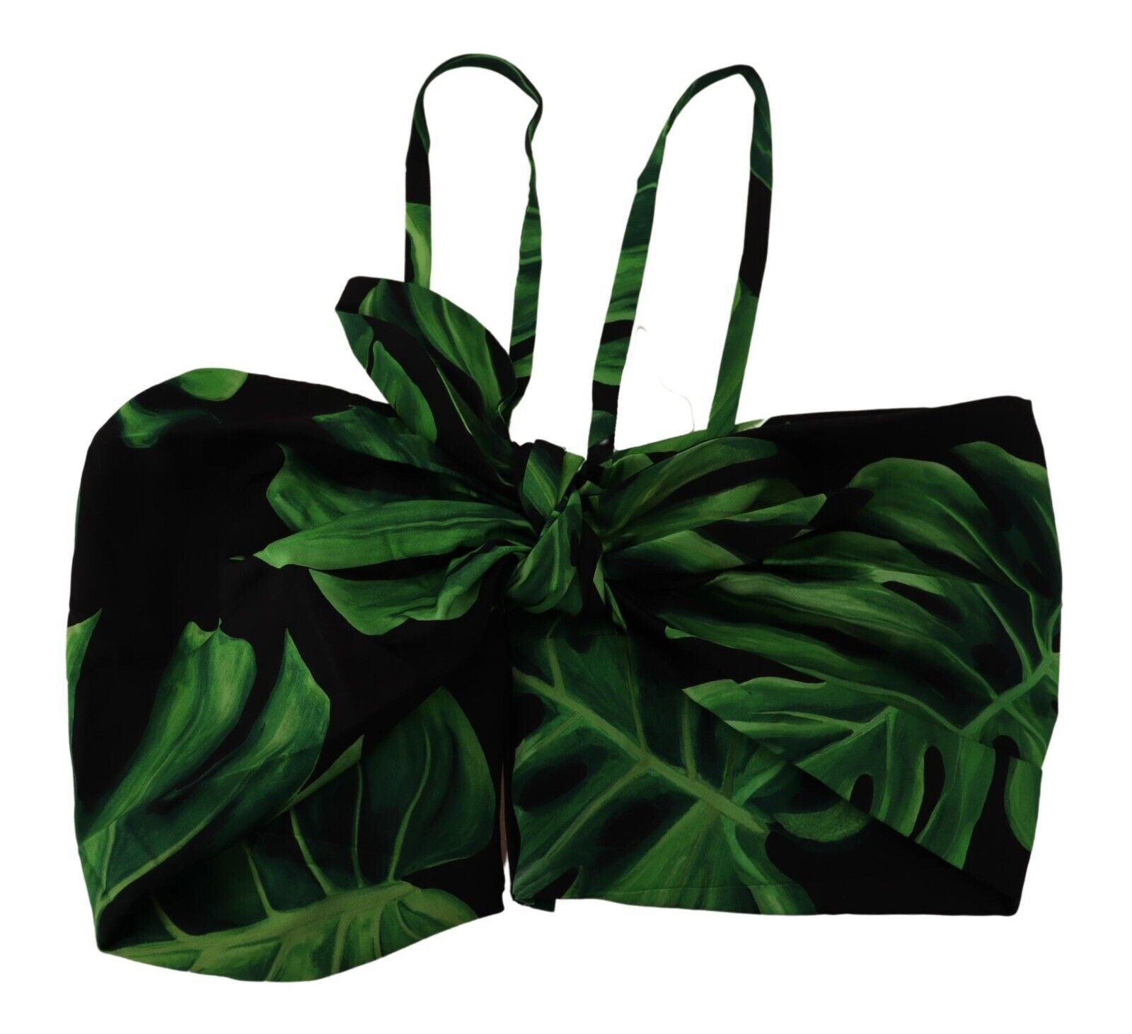 Dolce &amp; Gabbana Black Green Leaf Silk Halter Cropped Top