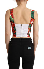 Dolce &amp; Gabbana Red Geranium Print Viscose Sweetheart Cropped Top