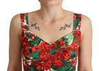 Dolce &amp; Gabbana Red Geranium Print Viscose Sweetheart Cropped Top