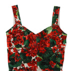 Dolce &amp; Gabbana Red Geranium Print Viscose Sweetheart Cropped Top