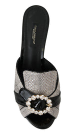 Dolce &amp; Gabbana Black Gray Exotic Leather Crystals Sandals Shoes