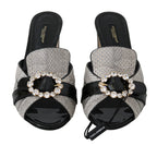 Dolce &amp; Gabbana Black Gray Exotic Leather Crystals Sandals Shoes
