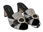 Dolce &amp; Gabbana Black Gray Exotic Leather Crystals Sandals Shoes
