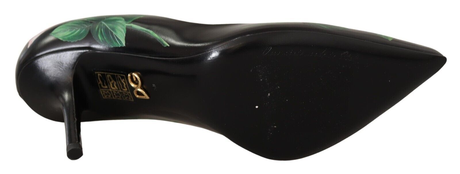 Dolce &amp; Gabbana Black Leather Roses High Heels Pumps Shoes