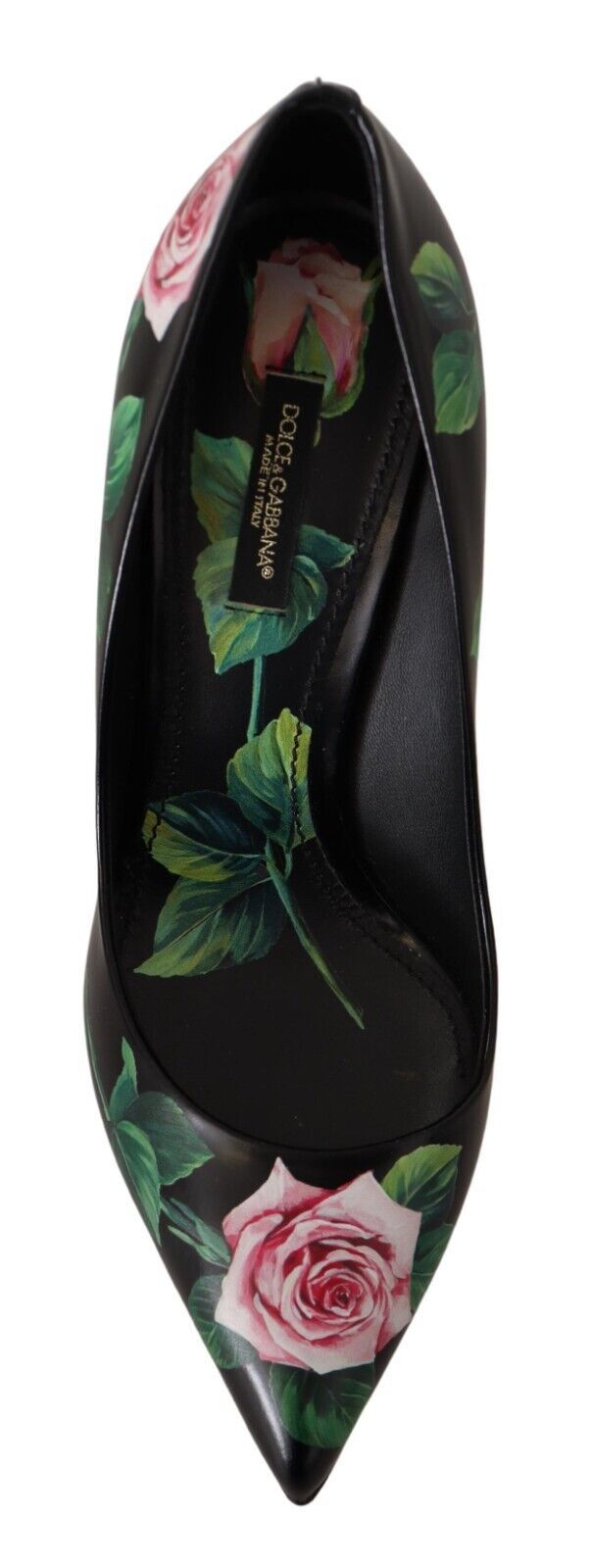 Dolce &amp; Gabbana Black Leather Roses High Heels Pumps Shoes
