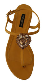 Dolce &amp; Gabbana Mustard Leather Devotion Flats Sandals Shoes