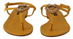 Dolce &amp; Gabbana Mustard Leather Devotion Flats Sandals Shoes