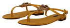 Dolce &amp; Gabbana Mustard Leather Devotion Flats Sandals Shoes