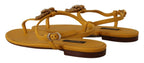 Dolce &amp; Gabbana Mustard Leather Devotion Flats Sandals Shoes