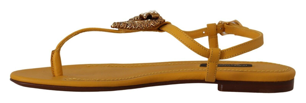 Dolce &amp; Gabbana Mustard Leather Devotion Flats Sandals Shoes