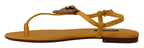 Dolce &amp; Gabbana Mustard Leather Devotion Flats Sandals Shoes