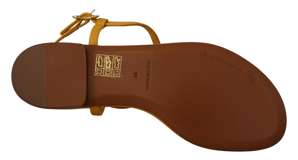 Dolce &amp; Gabbana Mustard Leather Devotion Flats Sandals Shoes