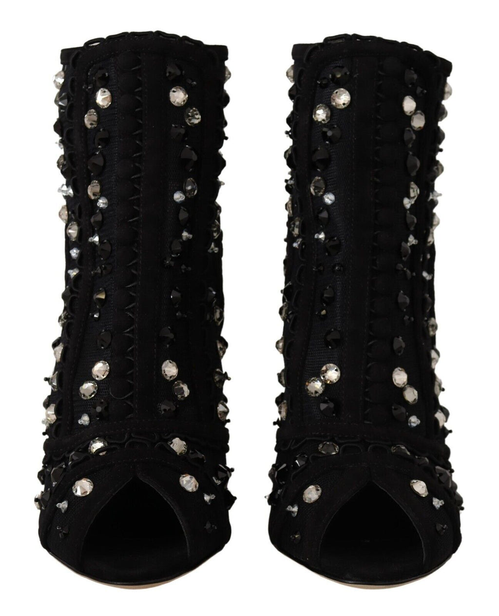 Dolce &amp; Gabbana Black Crystals Heels Zipper Short Boots Shoes