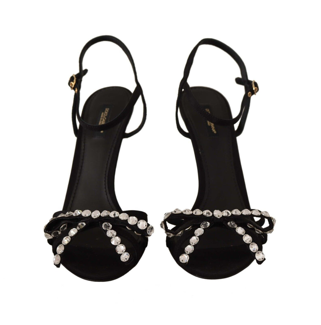 Dolce &amp; Gabbana Black Crystals Ankle Strap Heels Sandals Shoes