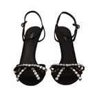 Dolce &amp; Gabbana Black Crystals Ankle Strap Heels Sandals Shoes