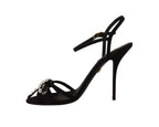 Dolce &amp; Gabbana Black Crystals Ankle Strap Heels Sandals Shoes