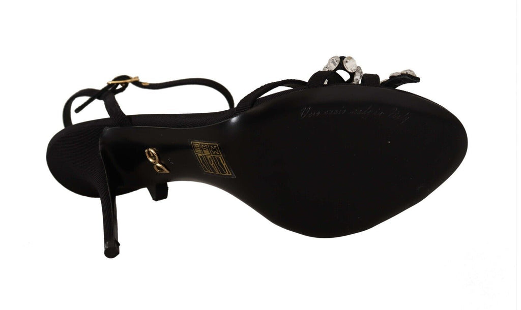 Dolce &amp; Gabbana Black Crystals Ankle Strap Heels Sandals Shoes