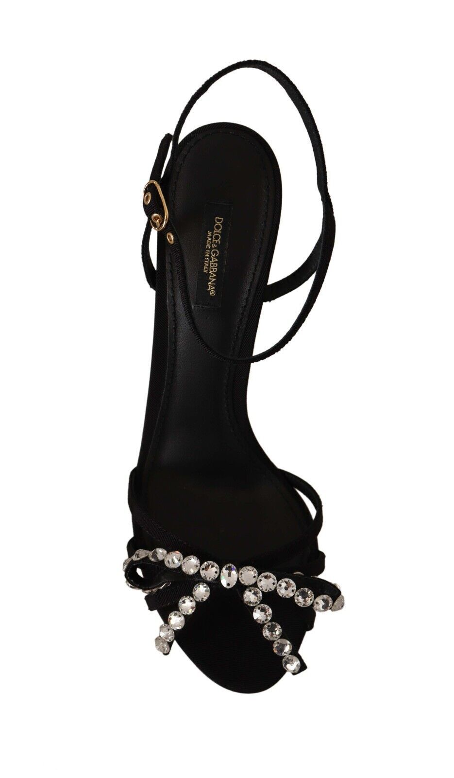 Dolce &amp; Gabbana Black Crystals Ankle Strap Heels Sandals Shoes