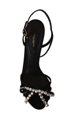 Dolce &amp; Gabbana Black Crystals Ankle Strap Heels Sandals Shoes