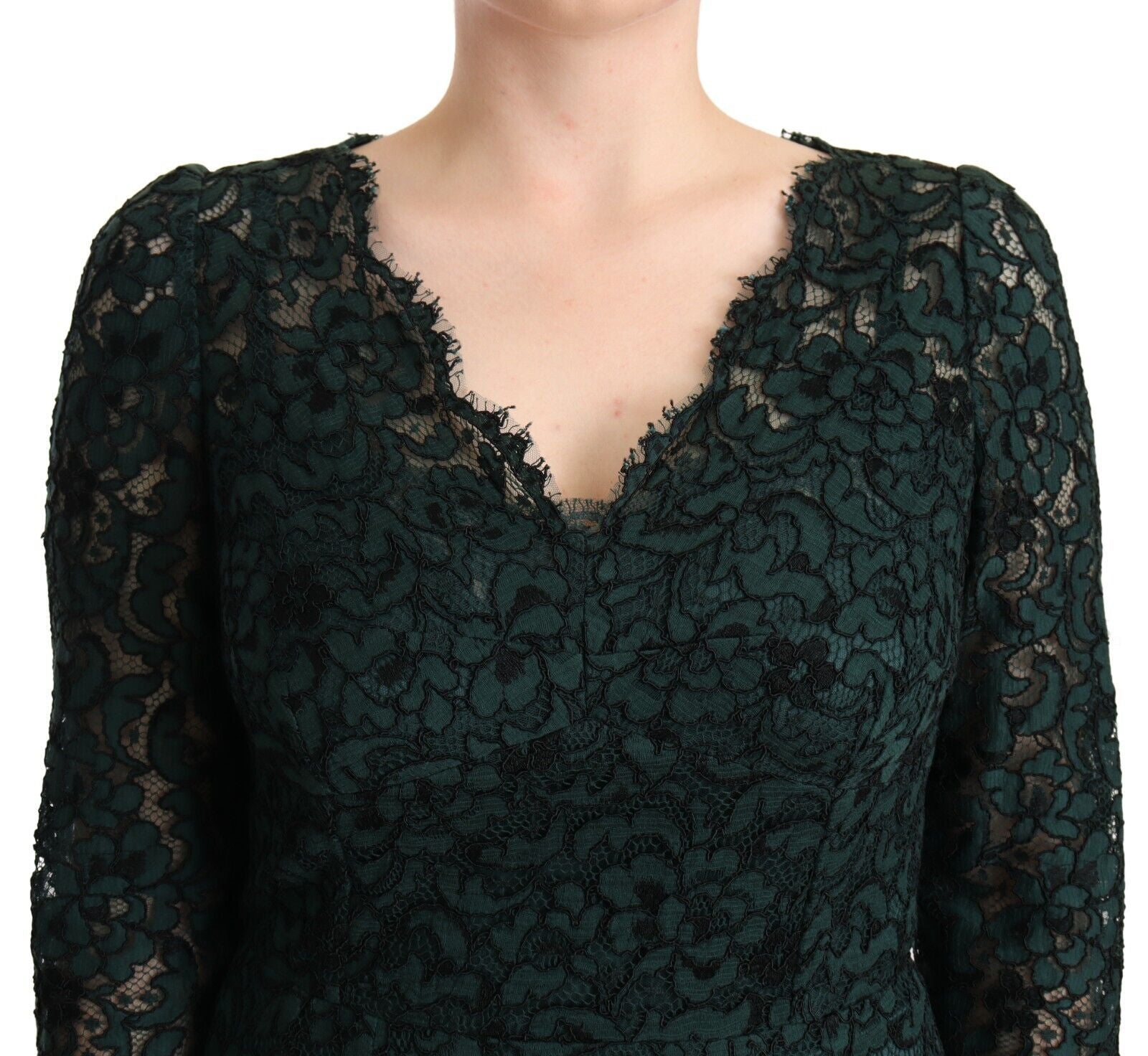 Dolce &amp; Gabbana Green Floral Lace Maxi Floor Length Dress