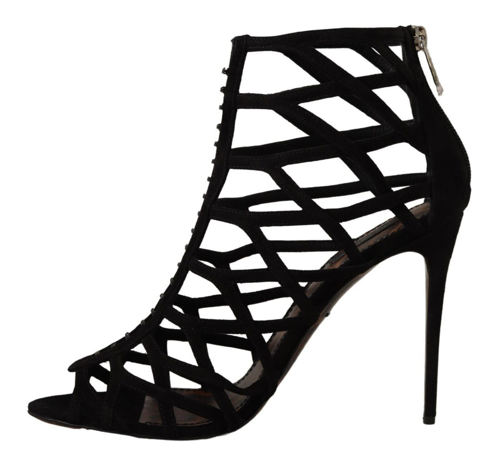 Dolce &amp; Gabbana Black Suede Stiletto Heels Bette Sandals Shoes