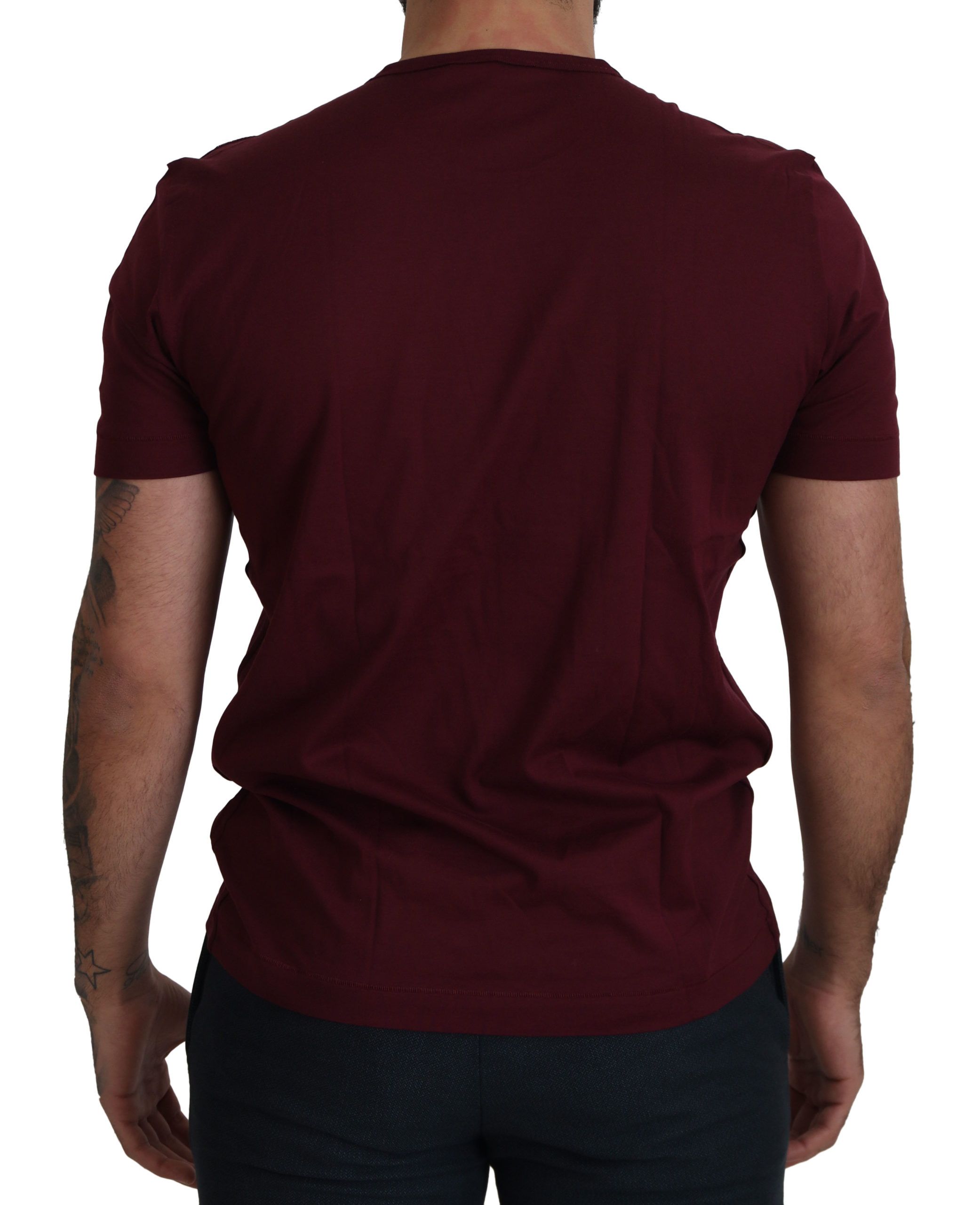 Dolce &amp; Gabbana Bordeaux Roses Cotton Crewneck T-shirt