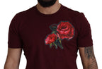 Dolce &amp; Gabbana Bordeaux Roses Cotton Crewneck T-shirt
