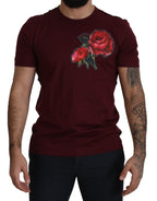Dolce &amp; Gabbana Bordeaux Roses Cotton Crewneck T-shirt