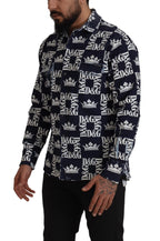 Dolce &amp; Gabbana Blue Denim Stretch DG Crown Logo Casual Shirt