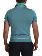 Dolce &amp; Gabbana Blue Silk Polo Top Mens V-neck T-shirt