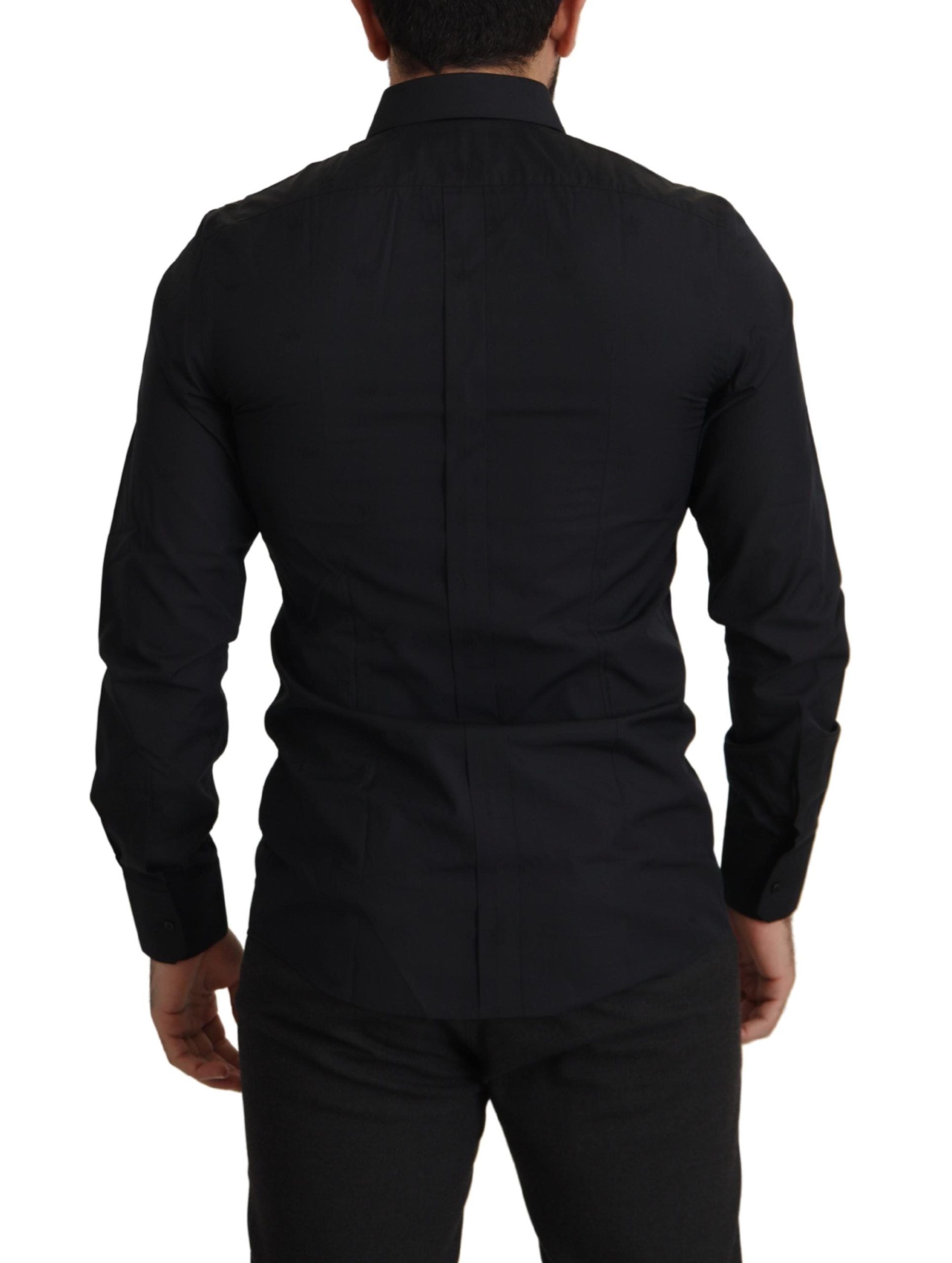 Dolce &amp; Gabbana Black Cotton GOLD Slim Fit Dress Shirt