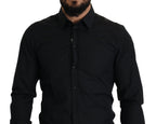Dolce &amp; Gabbana Black Cotton GOLD Slim Fit Dress Shirt