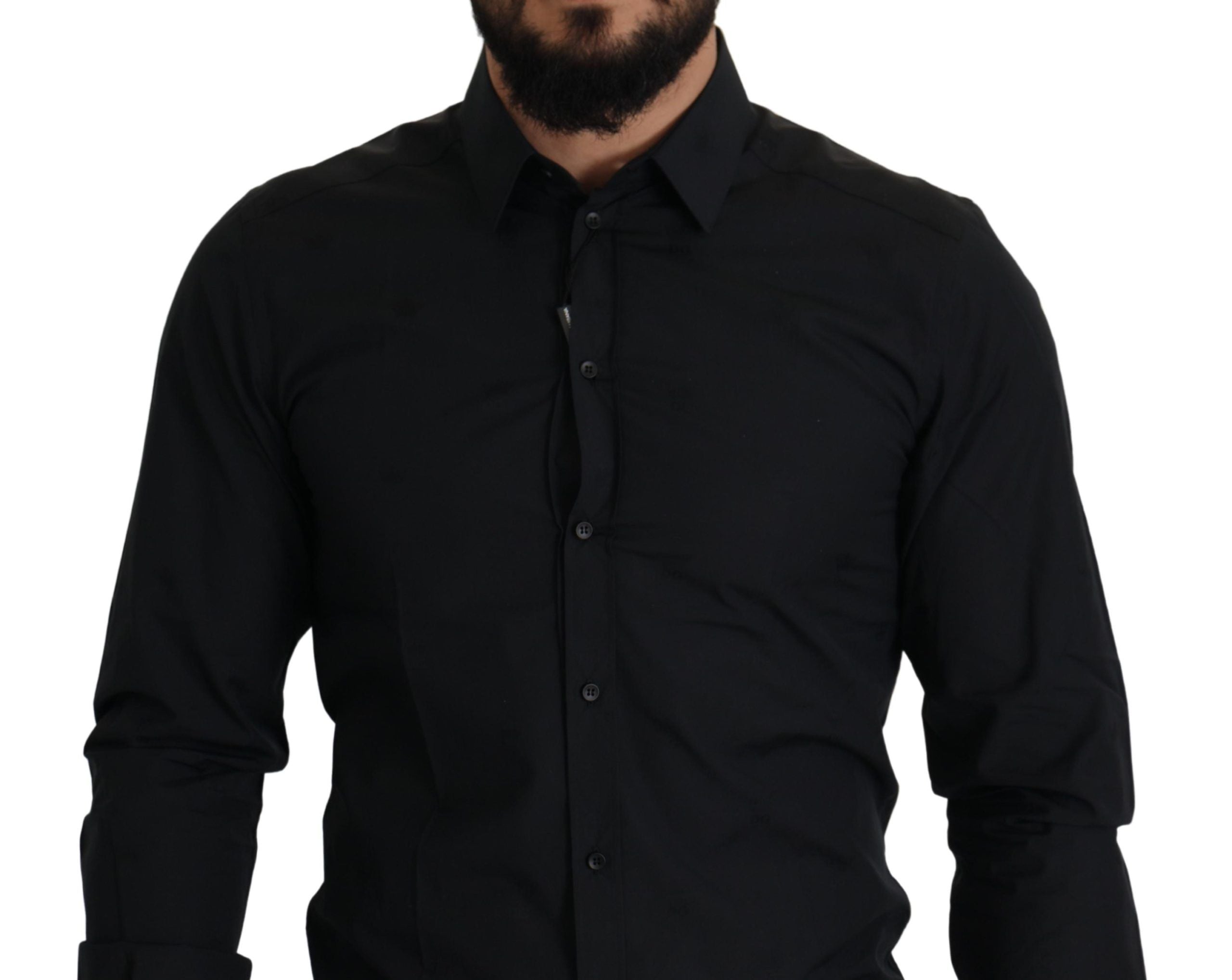 Dolce &amp; Gabbana Black Cotton GOLD Slim Fit Dress Shirt