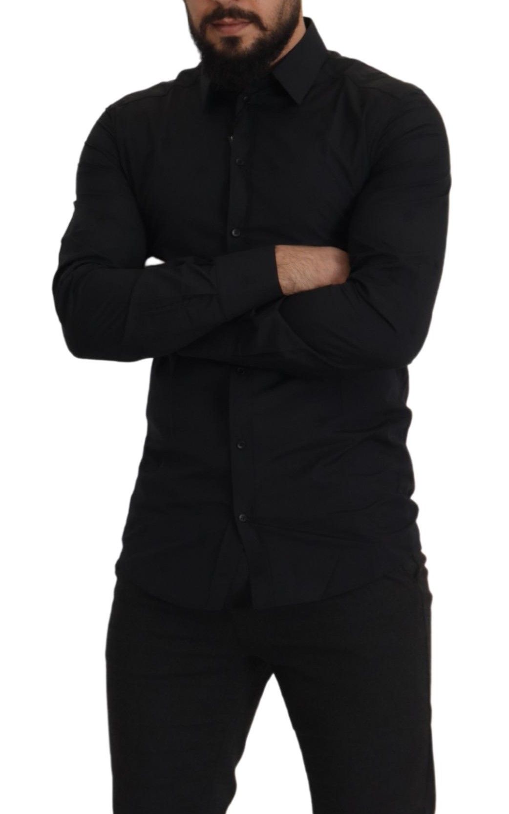 Dolce &amp; Gabbana Black Cotton GOLD Slim Fit Dress Shirt