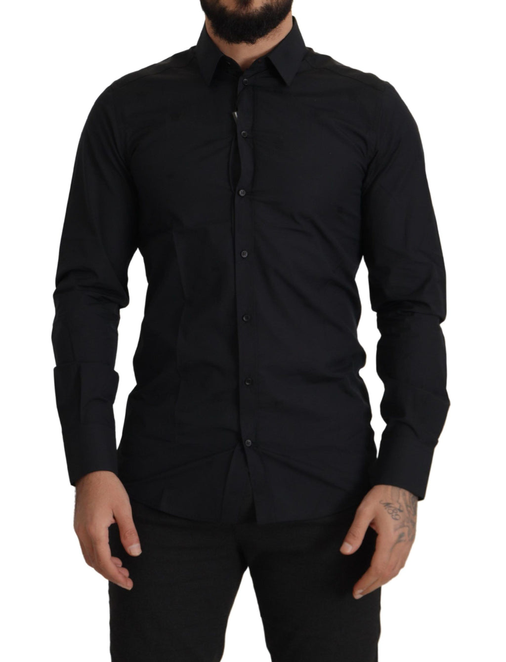 Dolce &amp; Gabbana Black Cotton GOLD Slim Fit Dress Shirt