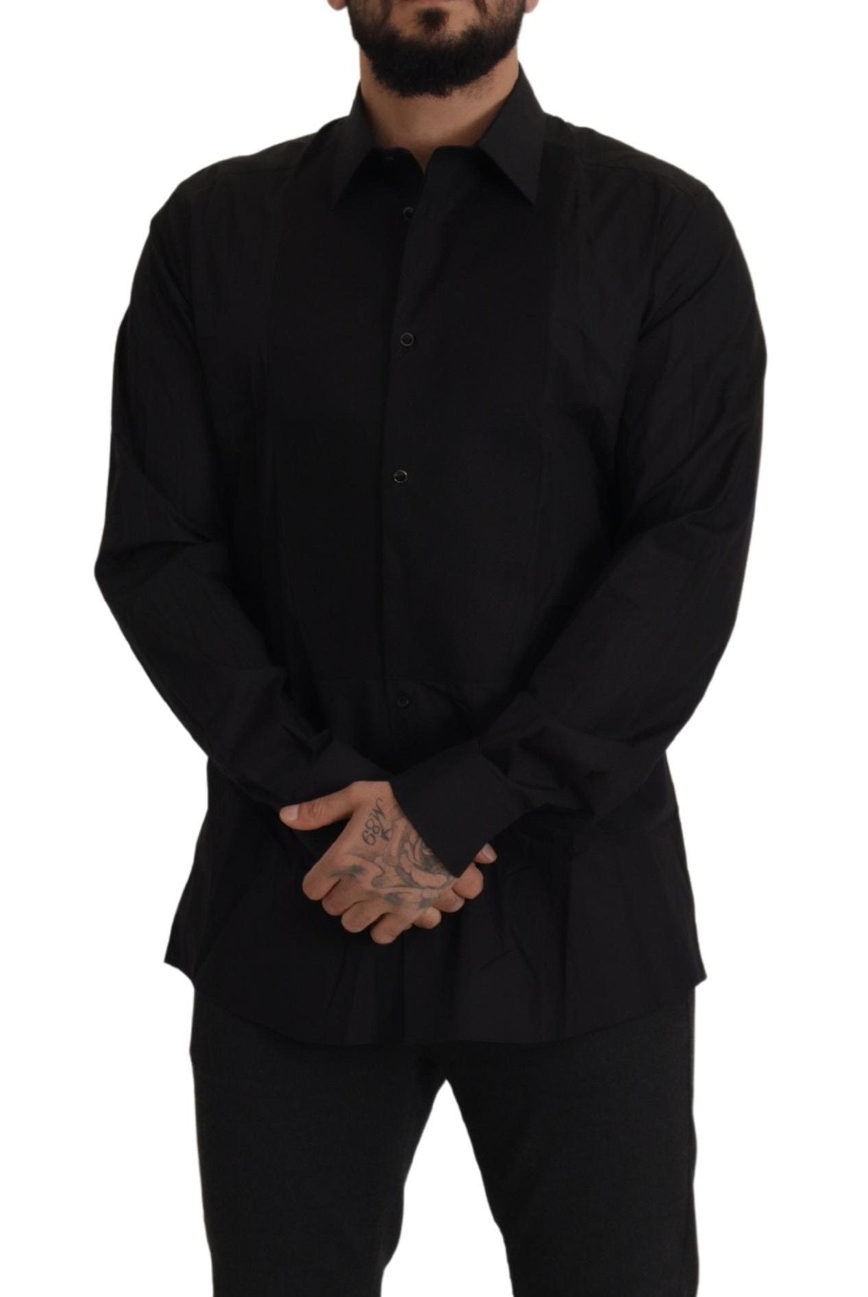 Dolce &amp; Gabbana Black GOLD Slim Fit Tuxedo Dress Shirt