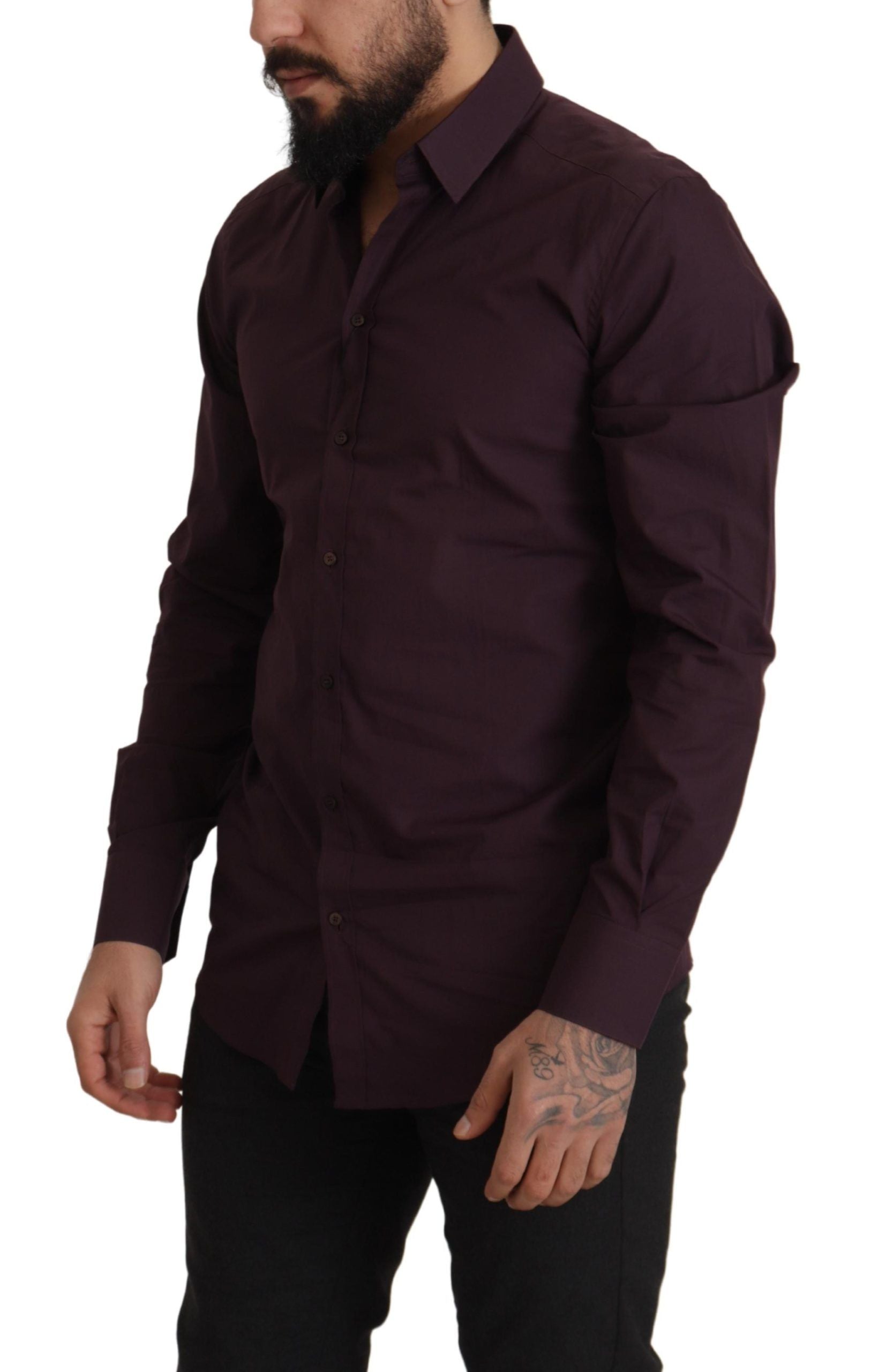 Dolce &amp; Gabbana Purple Cotton GOLD Slim Fit Dress Shirt